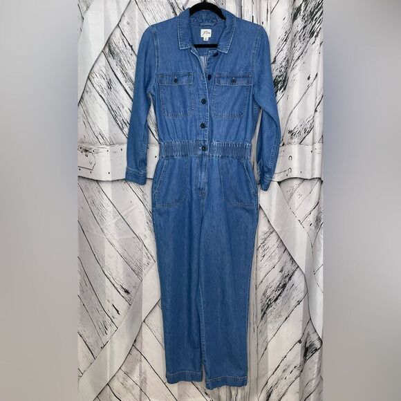 J. Crew Blue Jean Cinched Waist Denim Jumpsuit Size 6 - Picture 2 of 13